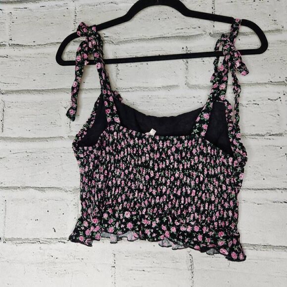 Lottie Moss Floral Ruffle Hem Adjustable Strap Smocked Tank Top Cropped Large - Picture 6 of 13